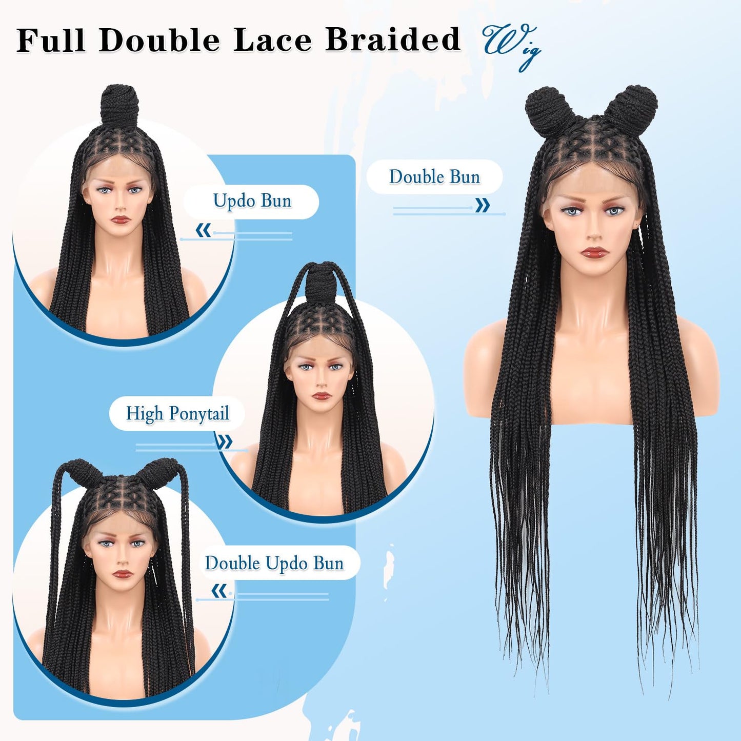 Olymei Full Lace Criss Cross Knotless Braided Wigs for Women Knotless Box Braid Wig Braided Lace Front Wigs with Baby Hair Premium Synthetic Natural Black Cornrow Braided Wigs 36"