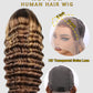 ALYOGA Highlight Wig Human Hair- 200 Density HD Deep Wave Lace Front Wigs, 13x6 Curly Human Hair Wig Pre Plucked 32 inch
