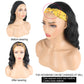 Oseti Short Curly Headband Wigs for Black Women Black Wavy Wigs with Headbands Attached Body Wave Wig Head Wrap Wigs with Ice Silk Turban Synthetic Headband Wigs for Women Short Loose Bob Wig 14Inch