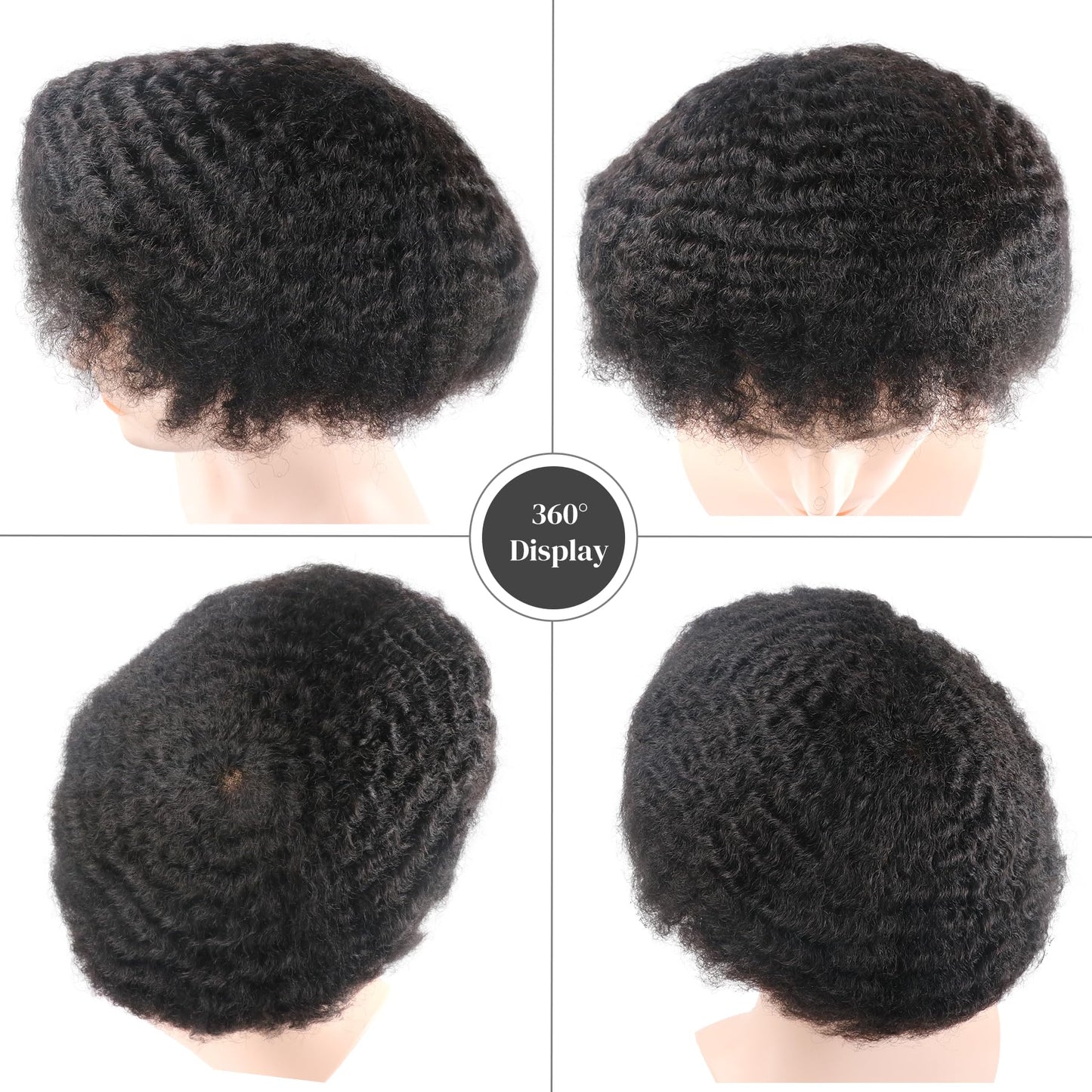 lumeng Afro Toupee Hair for Black Men african american wigs kinky-curly Mans Units PU Mens Wigs Human Hair System 8MM Afro Curl 360 waves Unit 8x10 Male Hairpieces 1B Off Black