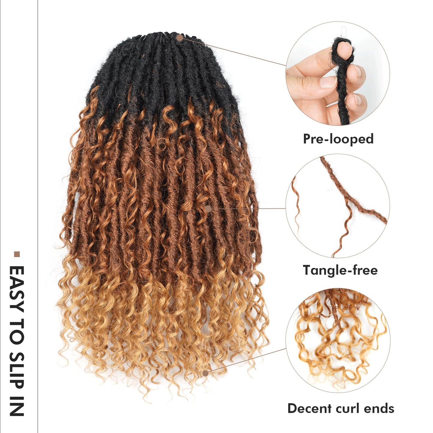Toyotress Boho Human Hair Locs - 14 Inch 8 Packs Pre-Looped Crochet Curls, 3 Tones Ombre Brown With Curly Ends Braiding Hair Extensions (14 Inch, 8P-OT30/27)