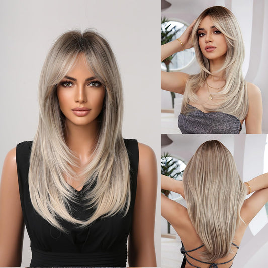 Tumhorn Long Ombre Blonde Wigs for Women Long Wavy Brown Ombre Light Blonde Wig Hair Replacement Wig Cosplay Costume Halloween Wigs