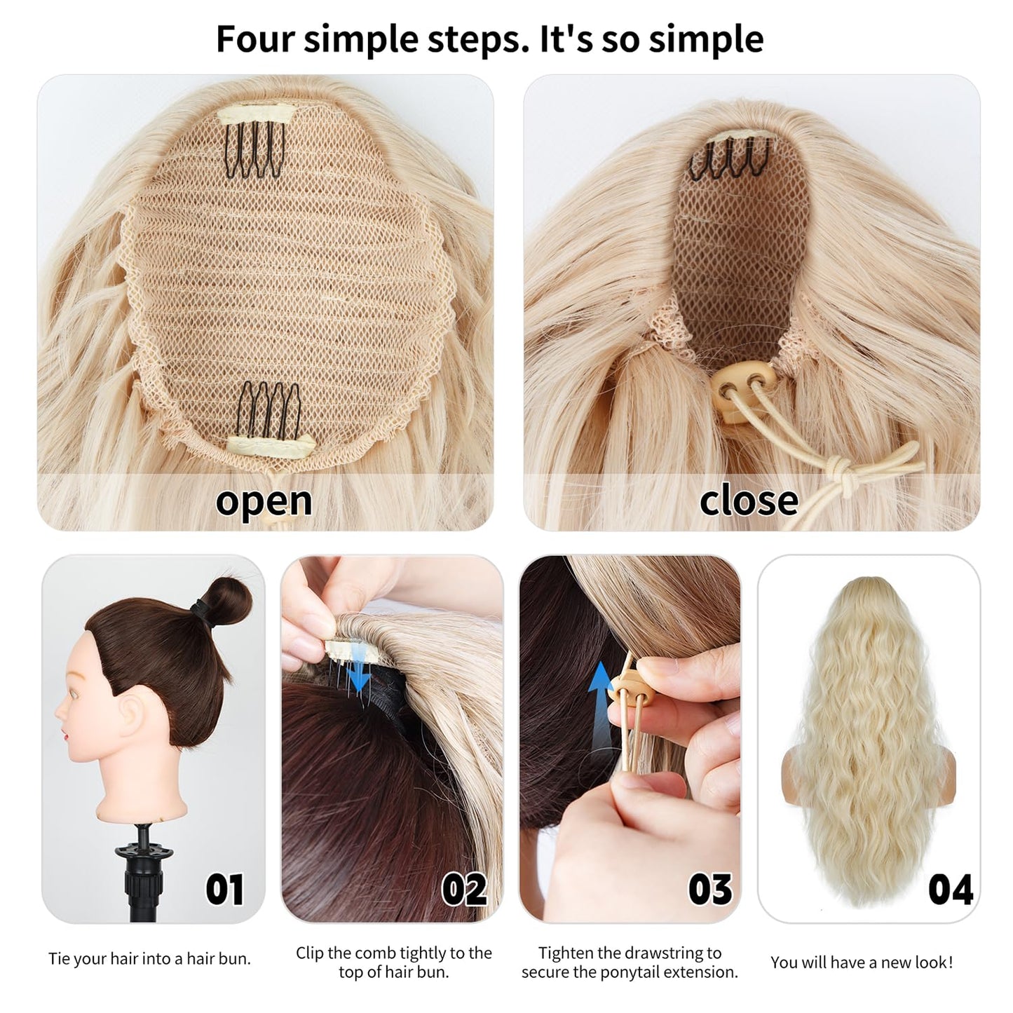 Drawstring Ponytail for Women, 26 inch Synthetic Pony Tails Hair Extensions, Natural Ponytail Hair Extensions for Daily Use (Color: Beige)