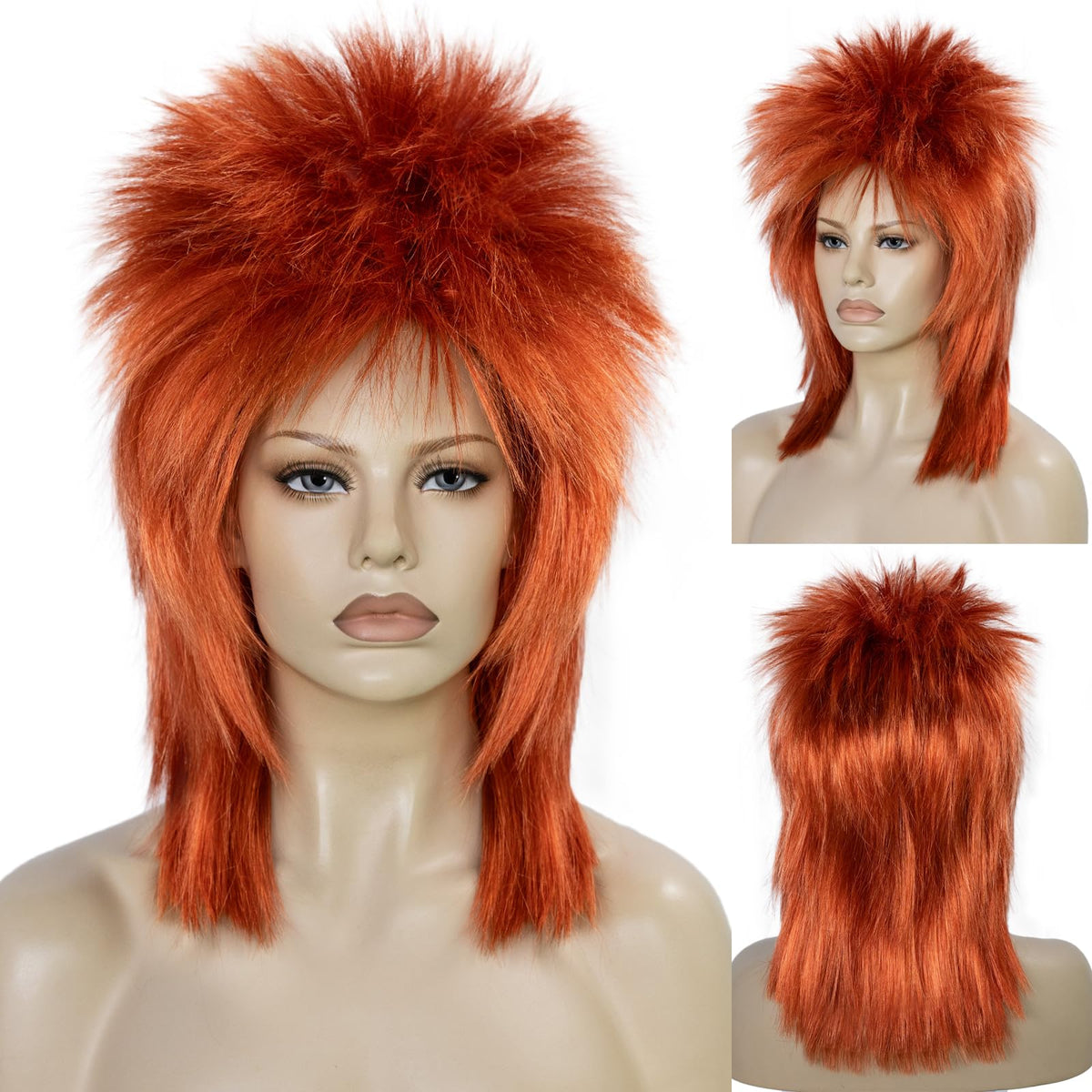 BESTBEL 80s Wig Ginger Mullet Wig Rocking Diva Wigs Funny Rocker Punk Hair