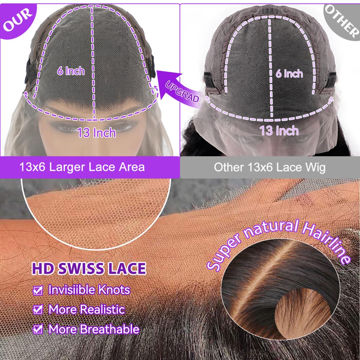 Dewyigs 32 Inch13x6 Lace Front Wigs Human Hair Pre Plucked Body Wave HD Lace Front Wigs Human Hair 180% Density Frontal Glueless Wigs Human Hair with Baby Hair