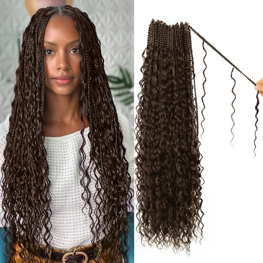 Boho Crochet Braids Pure Protein Fiber Close to Human Hair 24 Inch Goddess Box Braids with Soft Curls Bohemian Braids Crochet Hair for Black Women (24Inch #4)
