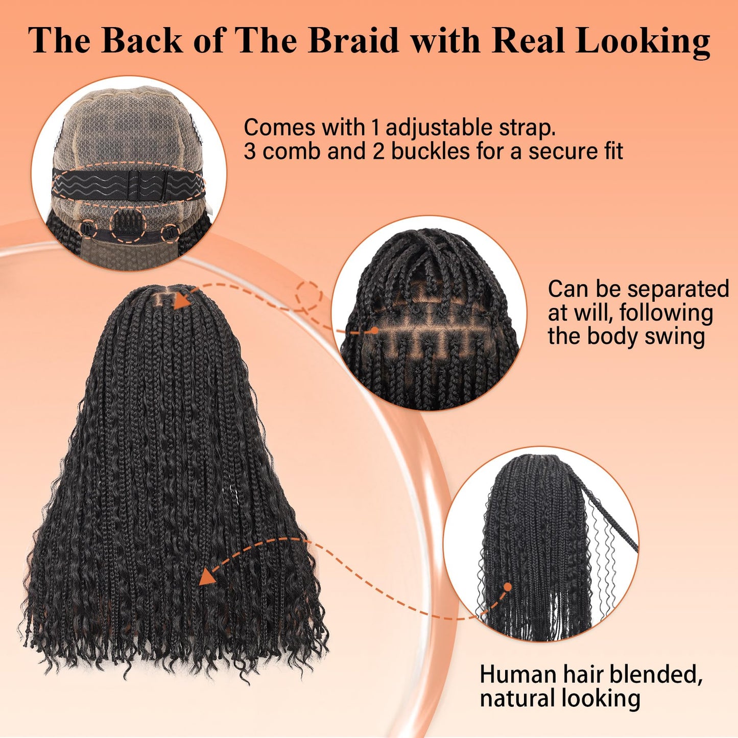 Brinbea 18'' 13x8'' HD Lace Short Braided Wigs for Women Bob Knotless Boho Braided Wigs with Baby Hair Black Box Braid Wig Premium Synthetic Braided Lace Front Wigs