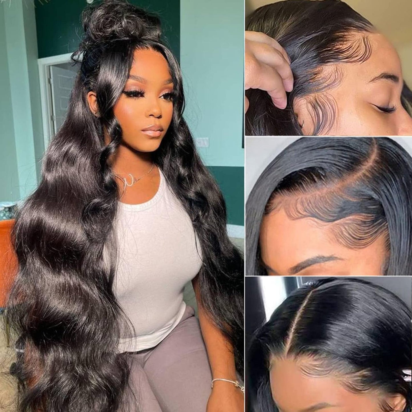 Sdeycui 13x6 Black Wigs Human Hair for Women Lace Front Body Wave Wigs HD 26 Inch Curly Natural Glueless Pre Plucked Wig