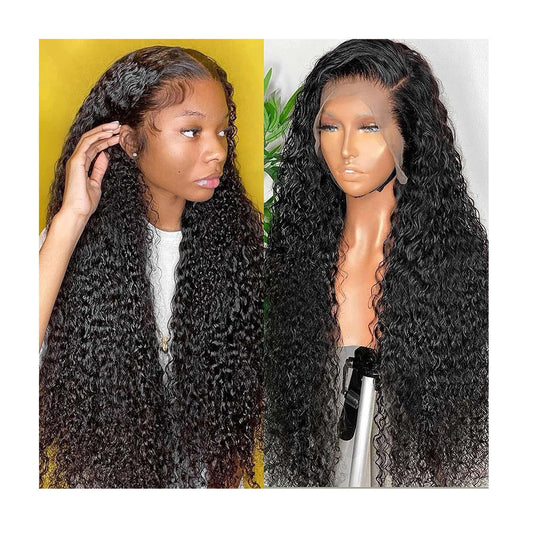 YruYptpaln Water Wave Lace Front Wigs Unice Hair Glueless Wigs Wet and Wavy Lace Front Wigs U Part Wigs for Graduation Ceremony(1A, 27.5 Inch)
