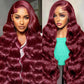Gearina 26 Inch Burgundy Body Wave Wigs Human Hair 13x4 99J HD Body Wave Lace Front Wigs Human Hair Pre Plucked Glueless Lace Front Wigs Human Hair 200% Density for Women