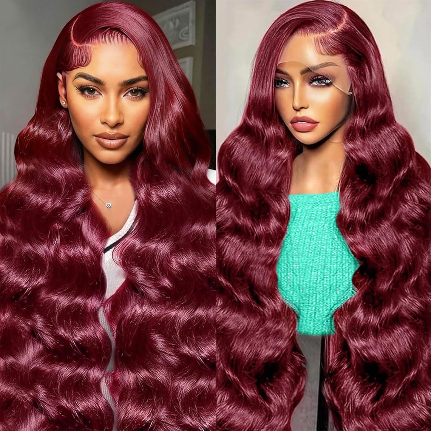 Gearina 26 Inch Burgundy Body Wave Wigs Human Hair 13x4 99J HD Body Wave Lace Front Wigs Human Hair Pre Plucked Glueless Lace Front Wigs Human Hair 200% Density for Women