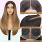 NOSTALGIA Brown and Blonde Highlight Straight Lace Front Wig Pre Cut Glueless Synthetic Layered Wig 24 Inch Middle Part Closure Wig For Women Upgraded with Premium Fiber