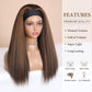 WIGNEE Brown Highlights Kinky Straight Headband Wig for Women 22 Inches Yaki Straight Wigs with Black Headband Kinky Straight Wigs for Black Women (2A/30# Highlights, 22 Inch)