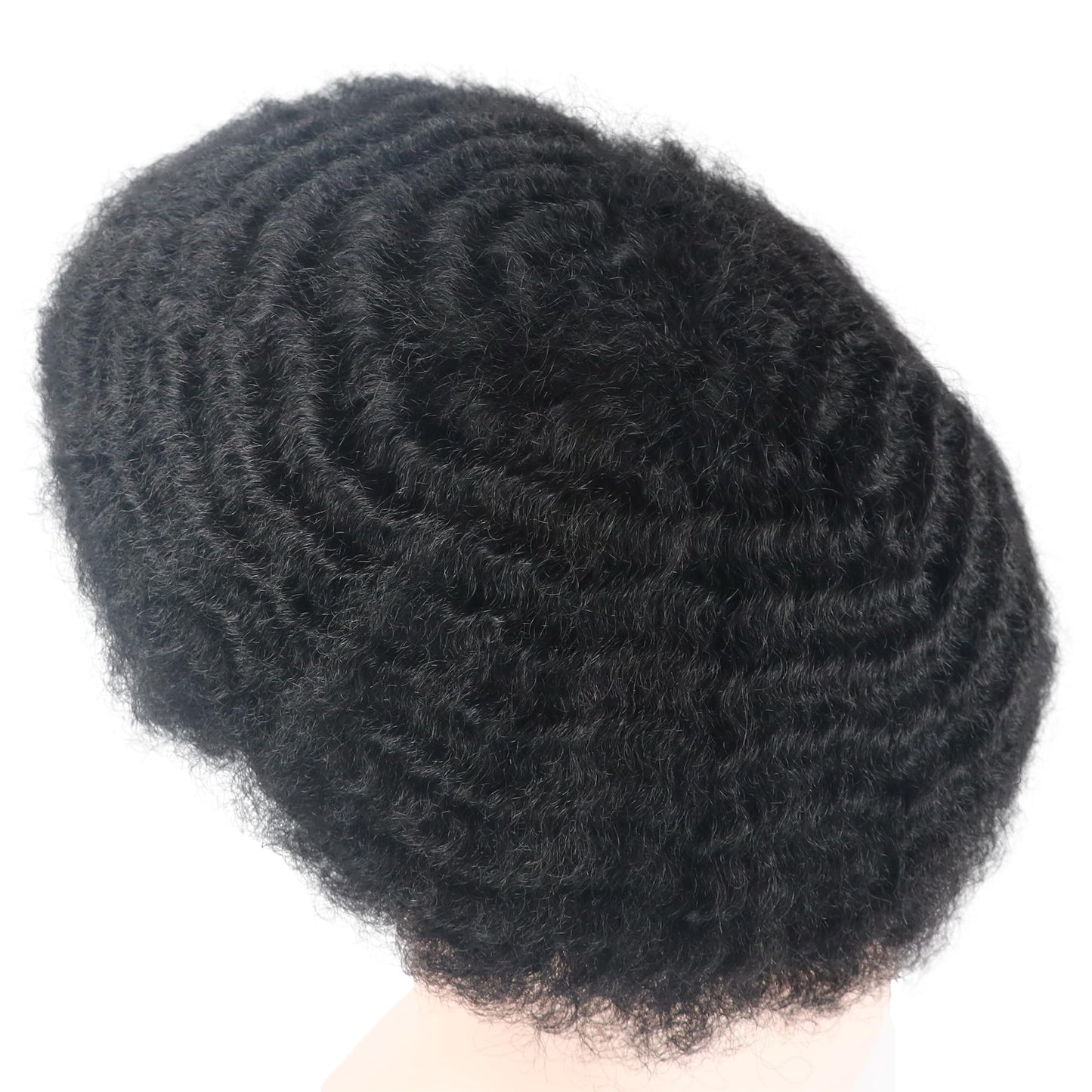 lumeng Afro Mens Toupee Wave Black Mans Wigs Male Hair Unit 8MM Kinky Weaves European Human Hair Pieces Replacemnt System 10x8 Skin PU Hair Prosthesis Units Patch Implant for Men #1 Jet Black