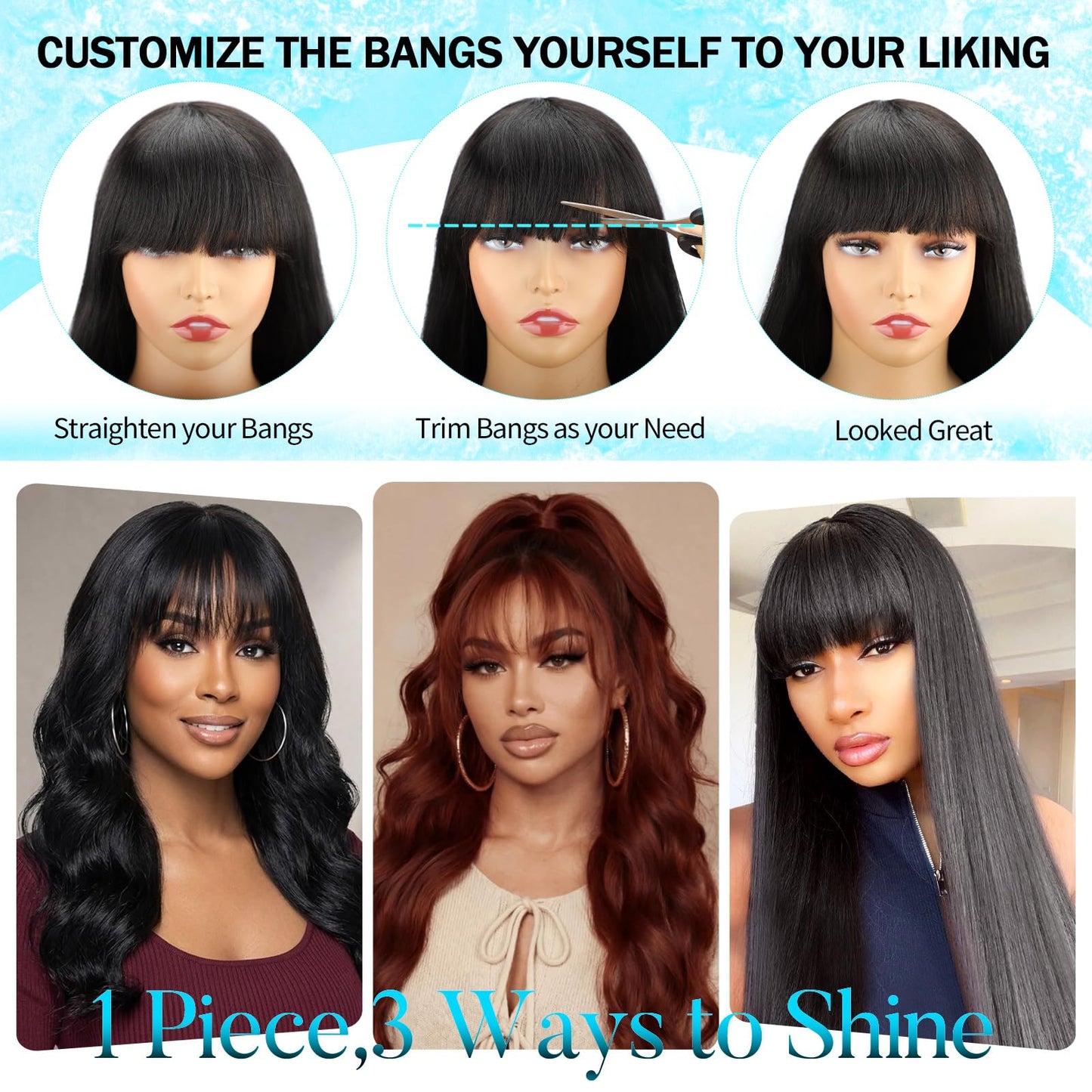 Lativ Body Wave Human Hair Wig with Bangs None Lace Front Wigs for Black Women with Gifts Box 150% Density Brazilian Virgin Hair Glueless Wigs Human Hair (20 Inch, Natural Color)
