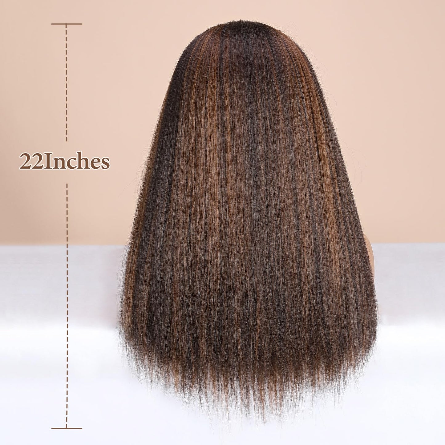 WIGNEE Brown Highlights Kinky Straight Headband Wig for Women 22 Inches Yaki Straight Wigs with Black Headband Kinky Straight Wigs for Black Women (2A/30# Highlights, 22 Inch)