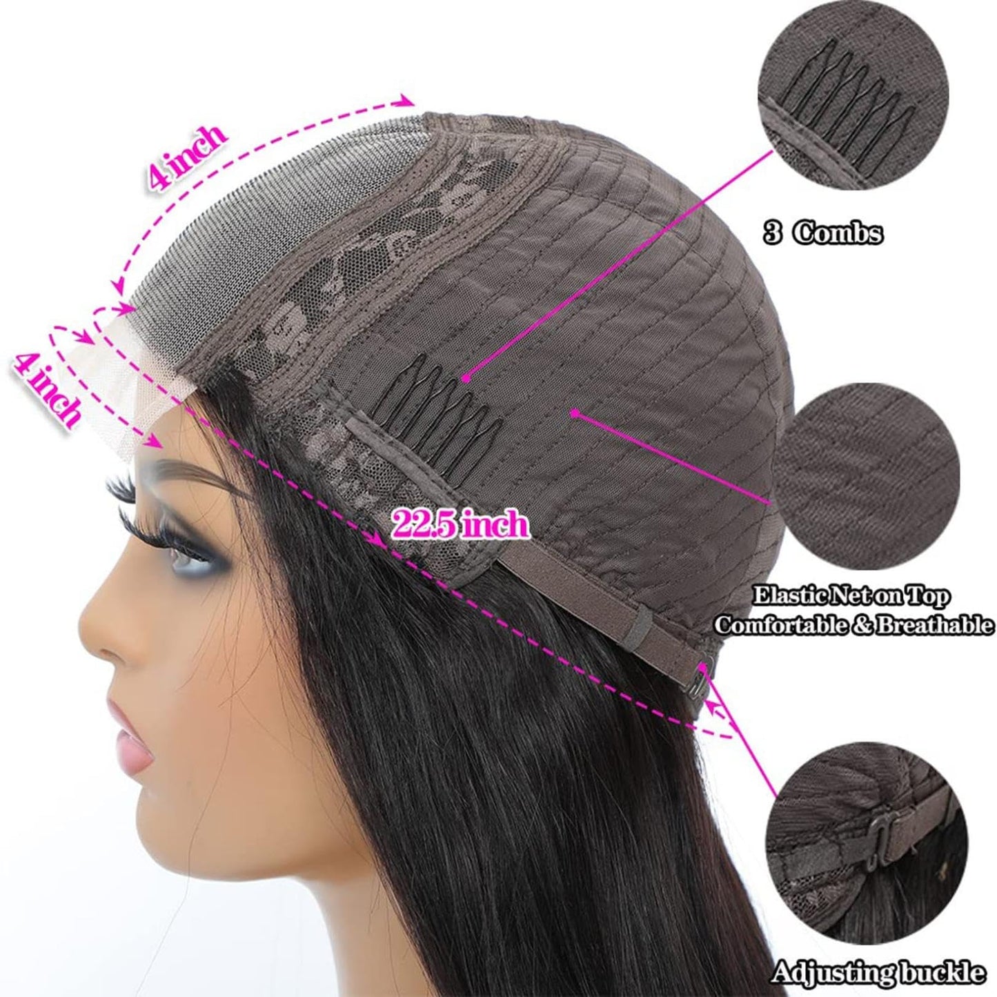 Generic Long Straight Lace Frontal Wigs for Women Pre Plucked Natural Hairline Baby Hair Lace Front Wigs HD Transparent Lace Front Wig, 26 Inch, Black
