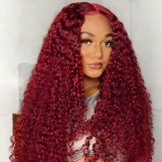 UCUVIC Wear And Go Glueless Wigs Human Hair Pre Plucked Pre Cut Curly 5x5 Deep Wave Bob Wig Human Hair Lace Front Closure Wigs For Black Women 200Density Wig Glueless Wear And Go Burgundy 18 Inch