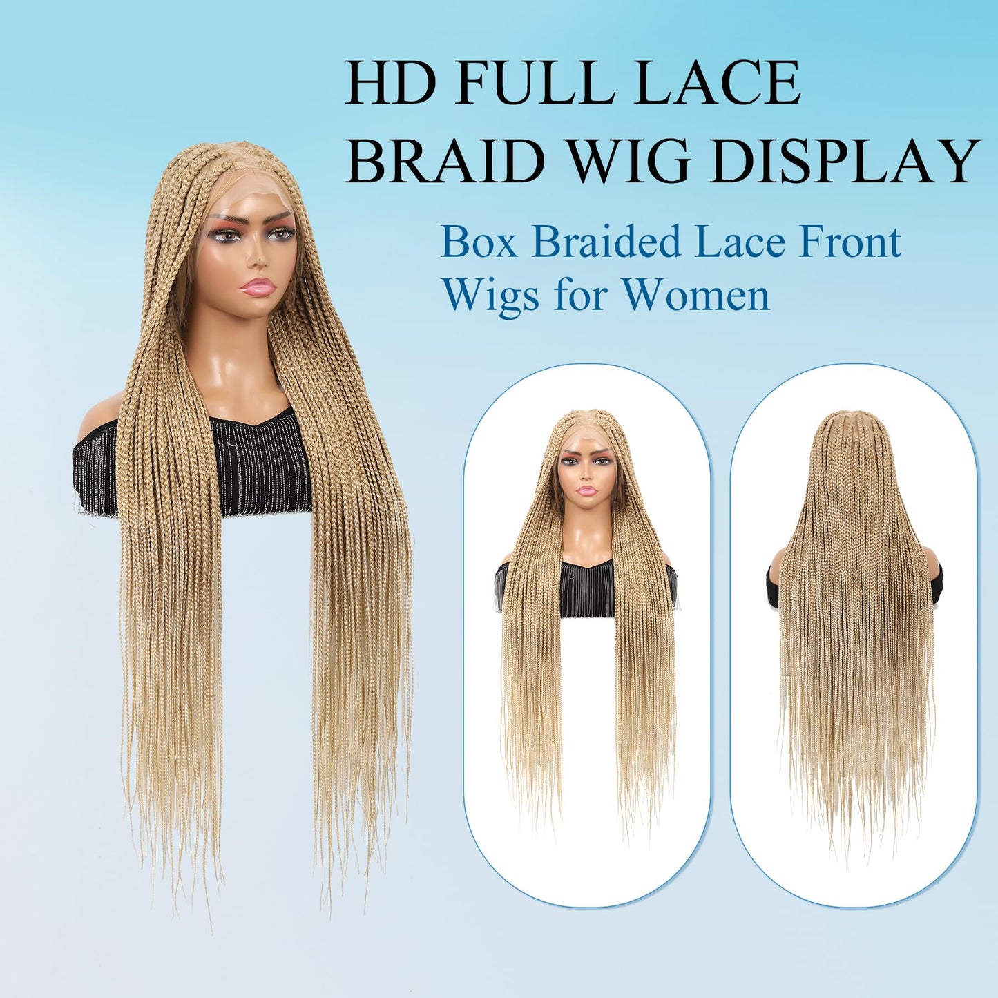 Olymei 360° HD Full Lace Knotless Braided Wigs for Women Box Braid Wig with Baby Hair Premium Synthetic Long Light Brown Ombre Blonde Braided Lace Front Wigs 36"