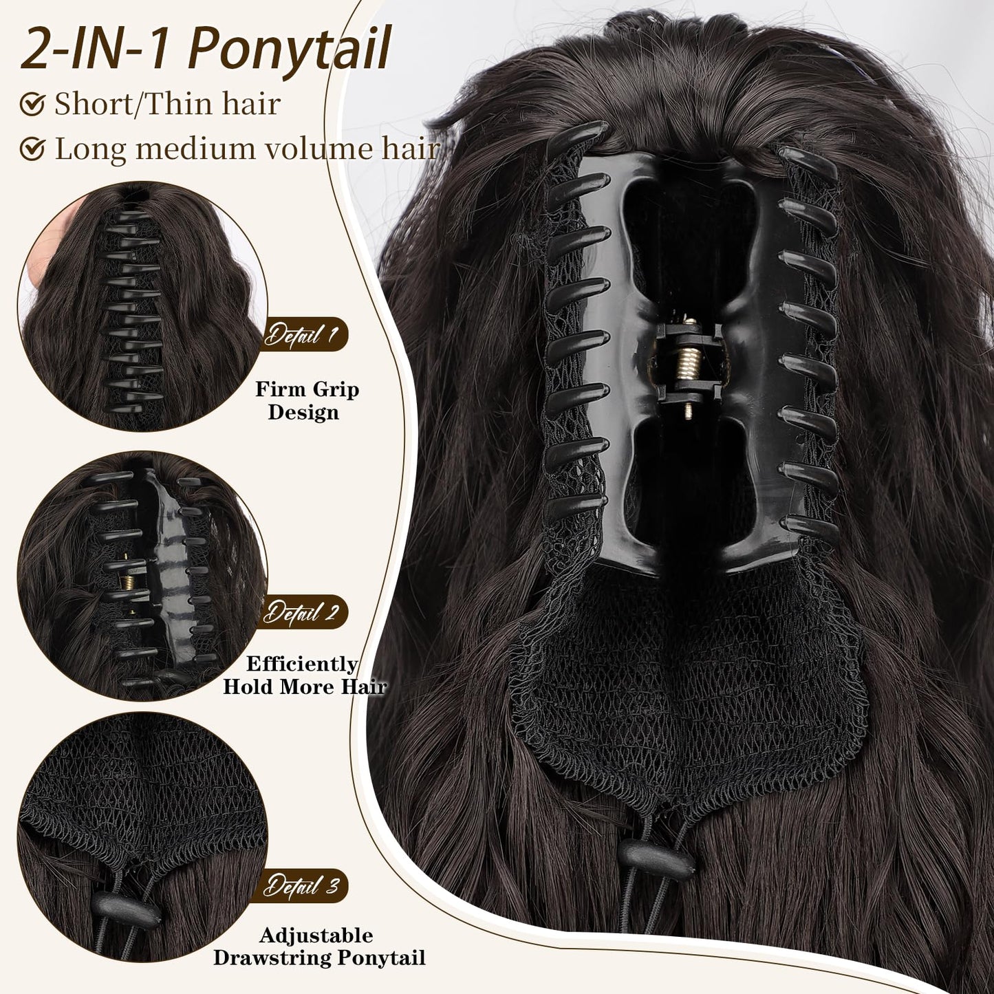 ORSUNCER Ponytail Extension 18" Curly Pony Tail Clip in Claw Ponytail Fluffy Natural Looking Synthetic Hairpiece for Women