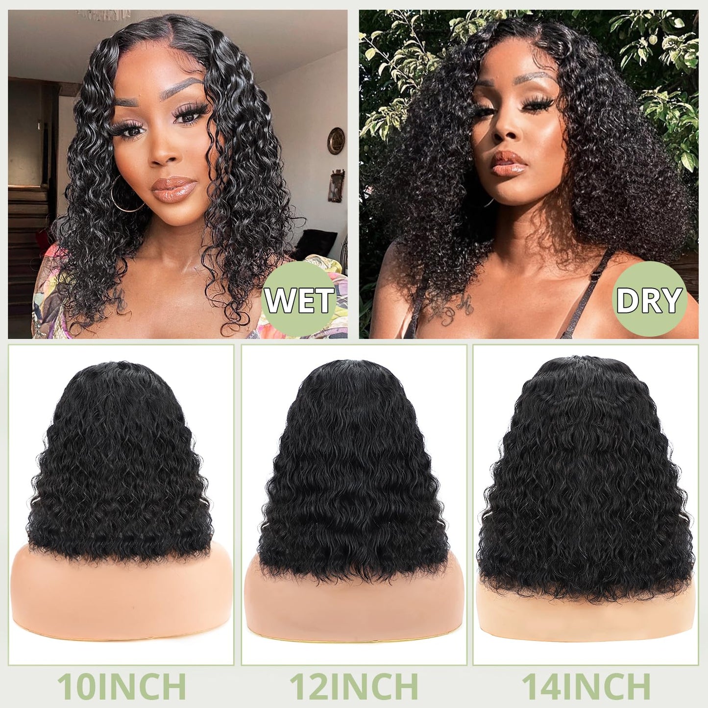 Eyefanniy Glueless Wigs Human Hair pre plucked Pre Cut Short Curly Bob Lace Front Wigs for Black Women 4x4 Lace Closure Glueless Wig with Elastic Band for Beginners 12 Inch