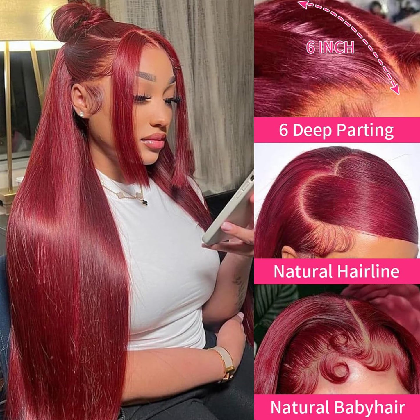 Hoscod Burgundy Wig Human Hair 13x6 Straight HD Lace Front Wigs 200 Density HD Transparent 99j Red Colored Frontal Wigs Human Hair for Women 22 Inch