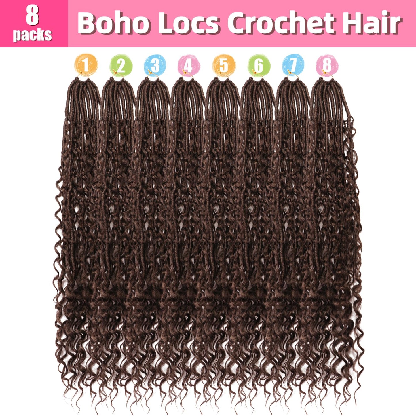 Soft Boho Locs Crochet Hair for Black Women-30 Inch 8 Packs Goddess Faux Locs Crochet Human Hair Feeling Pre Looped with Curly Ends (#4, 30 Inch(Pack of 8))