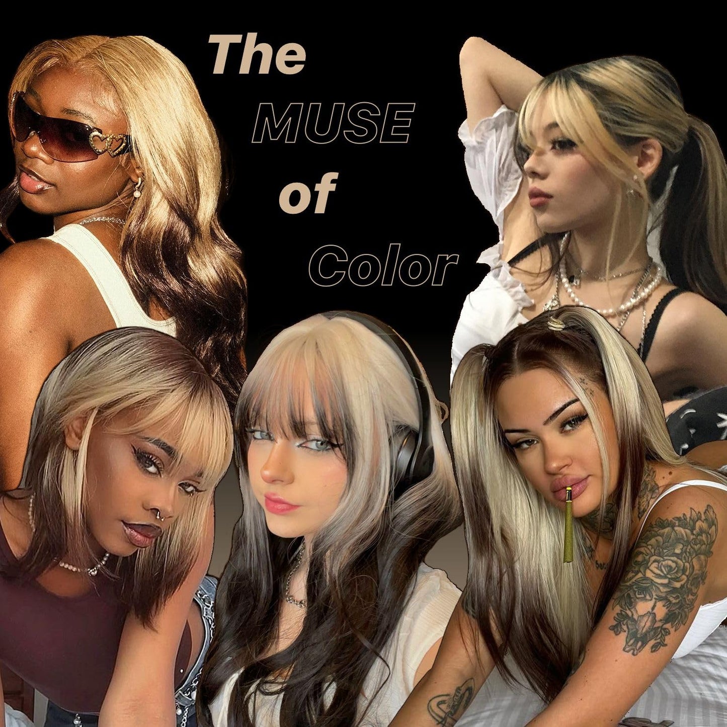 BrownBomb Ombre Blonde Brown Wear and Go Glueless Wigs Pre Plucked Pre Cut for Beginners Synthetic Lace Front Wigs With Bangs Long layered Straight Wigs With Dark Roots 26 Inch 3 Seconds to Wear