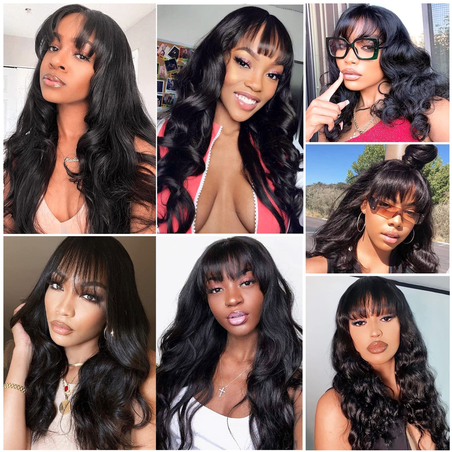 Lativ Body Wave Human Hair Wigs with Bangs None Lace Front Wigs 150% Density Brazilian Virgin Hair Glueless Machine Made Wigs for Black Women Natural Color(28 Inch, Body Wave)