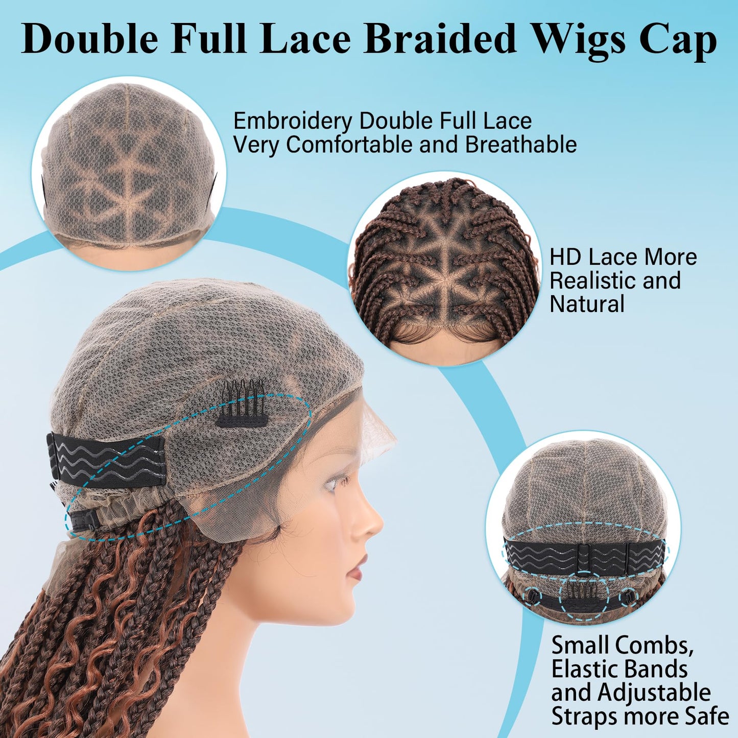 Olymei Boho Braided Wigs for Black Women Knotless Braided Wigs Box Braid Wig with Baby Hair Full Double Lace Ombre Brown Boho Braided Wig Premium Synthetic Lace Braided Wig,36" Double Lace