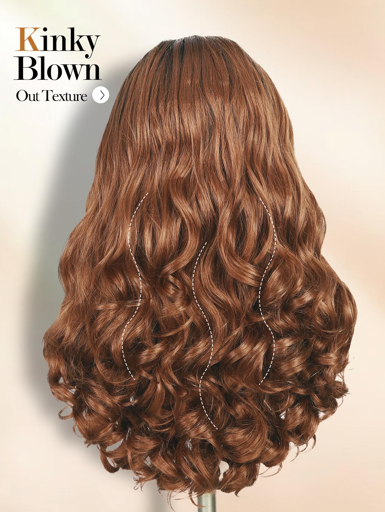FANCEE Yaki Wavy Headband Wigs Ombre Brown Kinky Straight Wear and Go Wig with Curly Wavy Ends for Mom on the Go Synthetic Headband Blow Out Style Natural Hair Wig for Black Women 0T/30