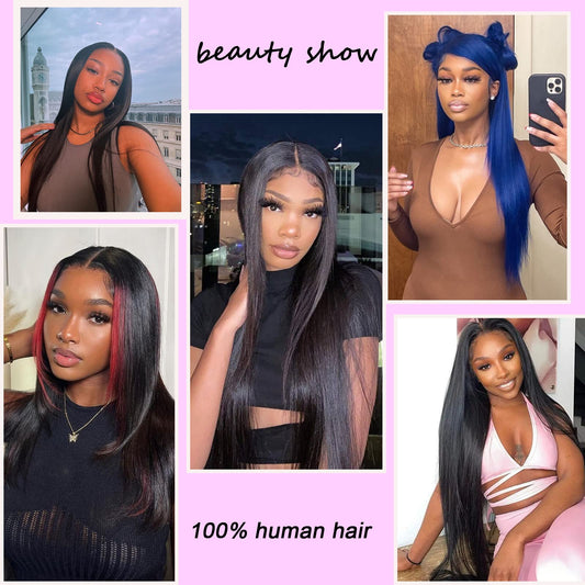 PINJUOO Straight Bundles Human Hair 16 18 20 inch 100% Unprocessed Virgin Remy Hair Bundles Weave 3 Bundles Raw Hair Extensions Natural Color for Women