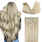 GOO GOO Clip in Hair Extensions Real Human Hair, Remy Human Hair Extensions Clip ins for Women, Natural Human Hair, 14inch 120g 7Pcs, 17A/60A Ash Blonde Highlighted Platinum Blonde