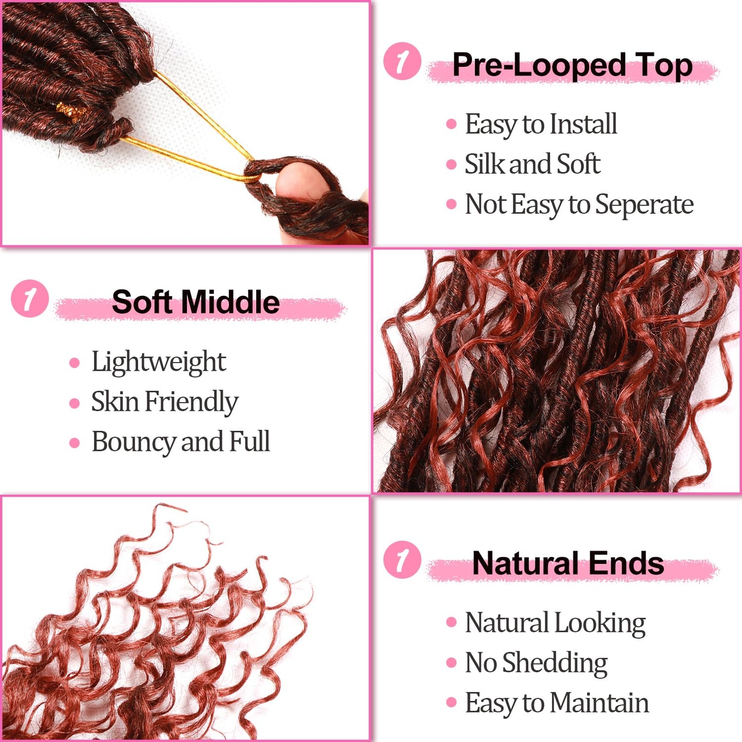 Soft Boho Locs Crochet Hair for Black Women-30 Inch 8 Packs Goddess Faux Locs Crochet Human Hair Feeling Pre Looped with Curly Ends (T350, 30 Inch(Pack of 8))