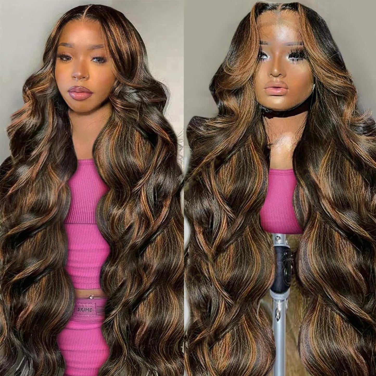 Vemalin 30 inch Highlight Body Wave Lace Front Wigs Human Hair Pre Plucked 200 Density 1B/30 Ombre Frontal Wigs Human Hair 13x4 Transparent Lace Wig Glueless Balayage Wigs for Women
