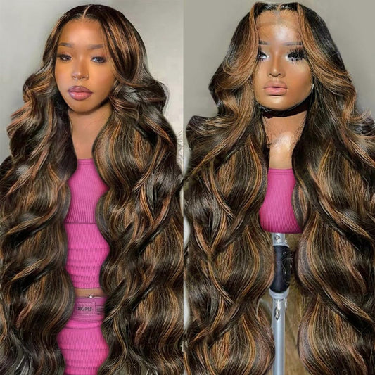 Vemalin 30 inch Highlight Body Wave Lace Front Wigs Human Hair Pre Plucked 200 Density 1B/30 Ombre Frontal Wigs Human Hair 13x4 Transparent Lace Wig Glueless Balayage Wigs for Women