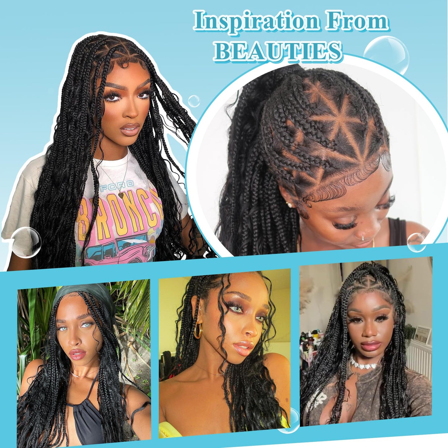 Olymei 13x8'' HD Lace Front Boho Braided Wigs Knotless Braided Wigs for Black Women Box Braid Wig Premium Synthetic Boho Braided Lace Front Box Braided Wig, Natural Black 36 Inch