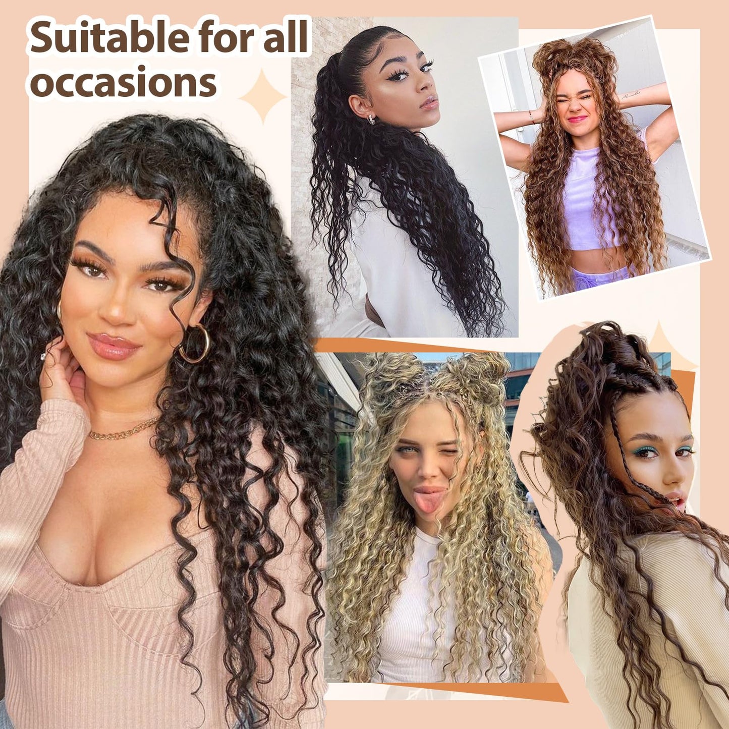Flufymooz Ponytail Extension, 26 Inch Bohemian Style Drawstring Ponytail Hair Extensions for Women, Long Curly Wavy Pony Tail Natural Synthetic Hairpiece for Women (26 Inch Cool Blonde)