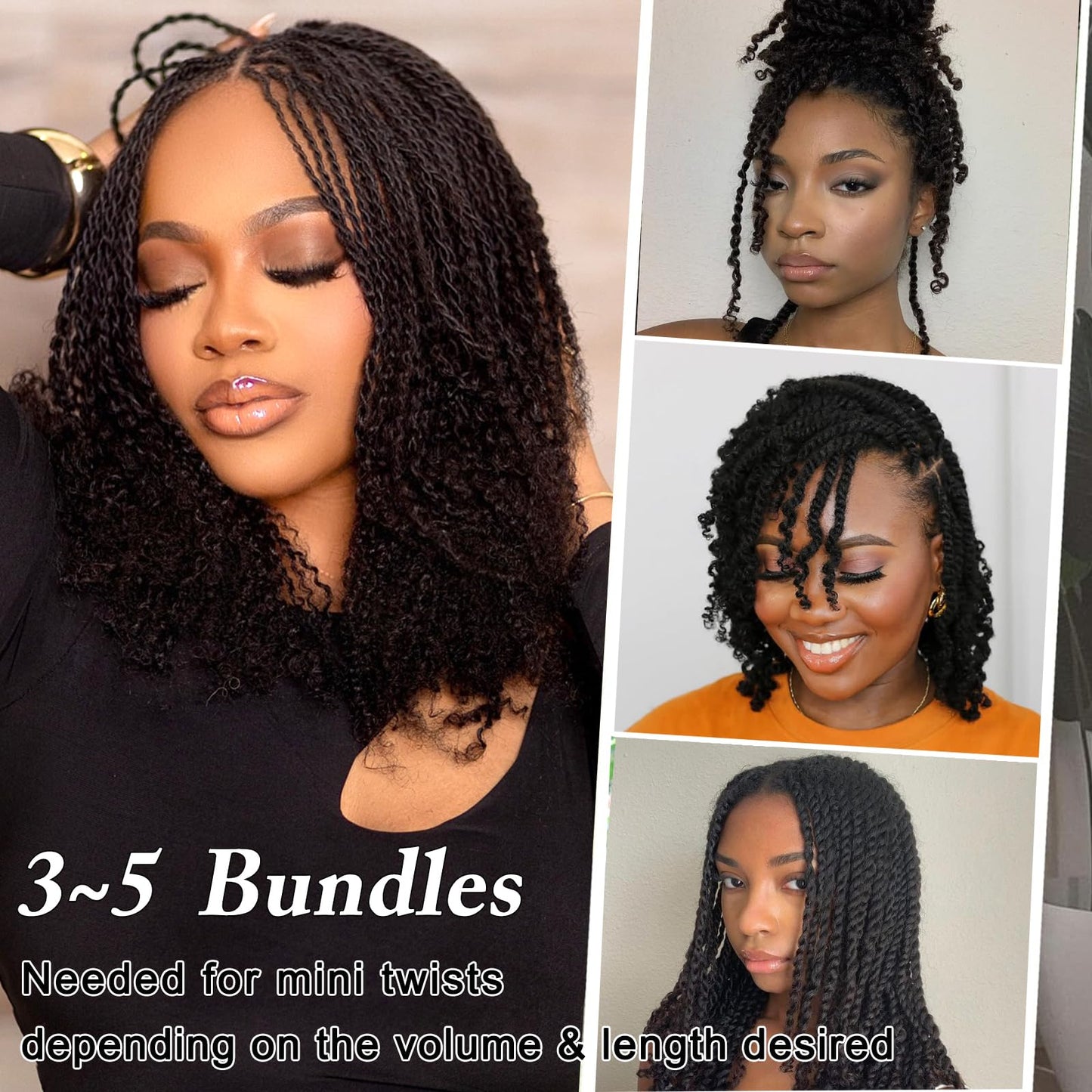 10 Inch Bob Afro Kinkys Bulk Human Hair 2 Bundle 100g Spring Twist Hair 4C Kinky Curly Human Braiding Hair for Mini Twists/Repair Locs Soft Quality Human crochet hair for Black Women Girl Kids