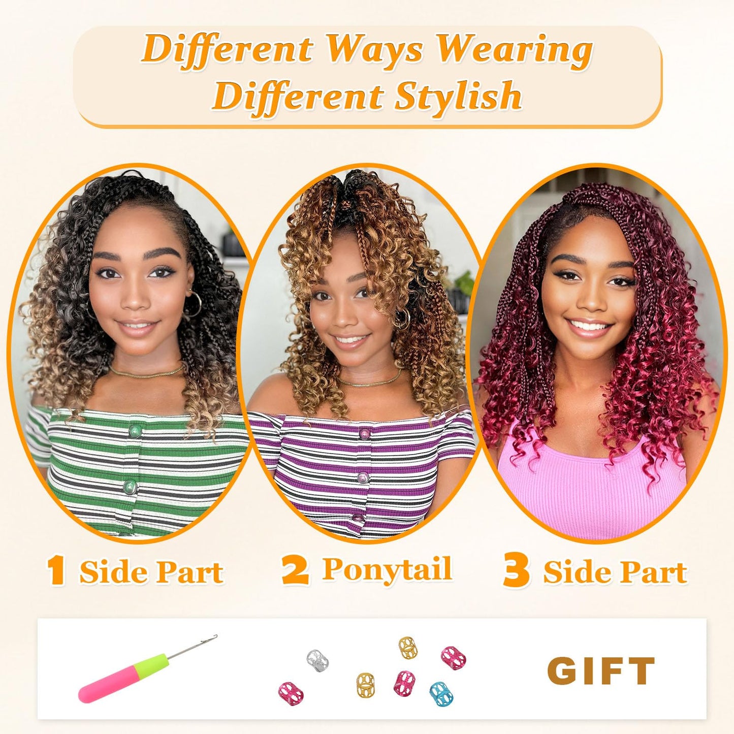 Yewell Goddess Box Braids Crochet Hair 10 Inch Boho Crochet Box Braid With Curly Ends, 9 Packs Bohomian Box Braids Crochet Hair For Black Women Pre Looped Box Braids Crochet Hair (10Inch,1B/4/30)