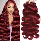 Ciracevi 99J Red Body Wave Human Hair Bundles 15A Raw Indian Hair Bundle burgundy Body Wave Bundles Hair Extensions(3 bundles 16 18 20)