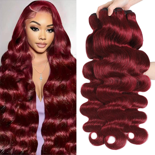 Ciracevi 99J Red Body Wave Human Hair Bundles 15A Raw Indian Hair Bundle burgundy Body Wave Bundles Hair Extensions(3 bundles 16 18 20)