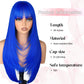 NOVFLKW Blue Long Straight Layered Wig with Bangs for Women 26 inch Put on Go Realistic Synthetic Fiber Heat Resistant Natural Wig for Girls Party Cosplay and Daily Use