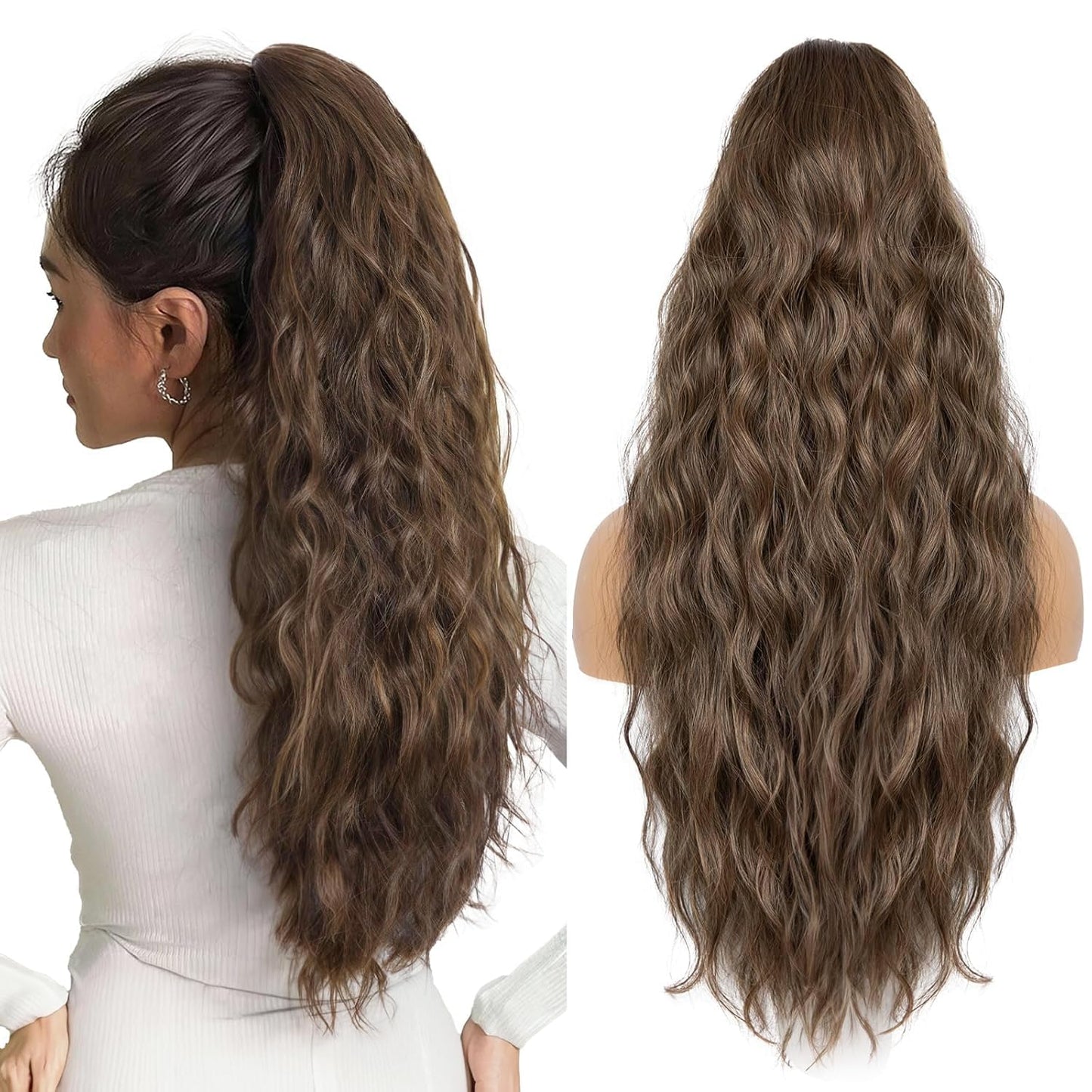 Ponytail Extension for Women, 26 inch Hair Extensions Ponytail, Long Drawstring Ponytail Extension, Soft Synthetic Pony Tails Hair Extensions (Color: Orange Brown)