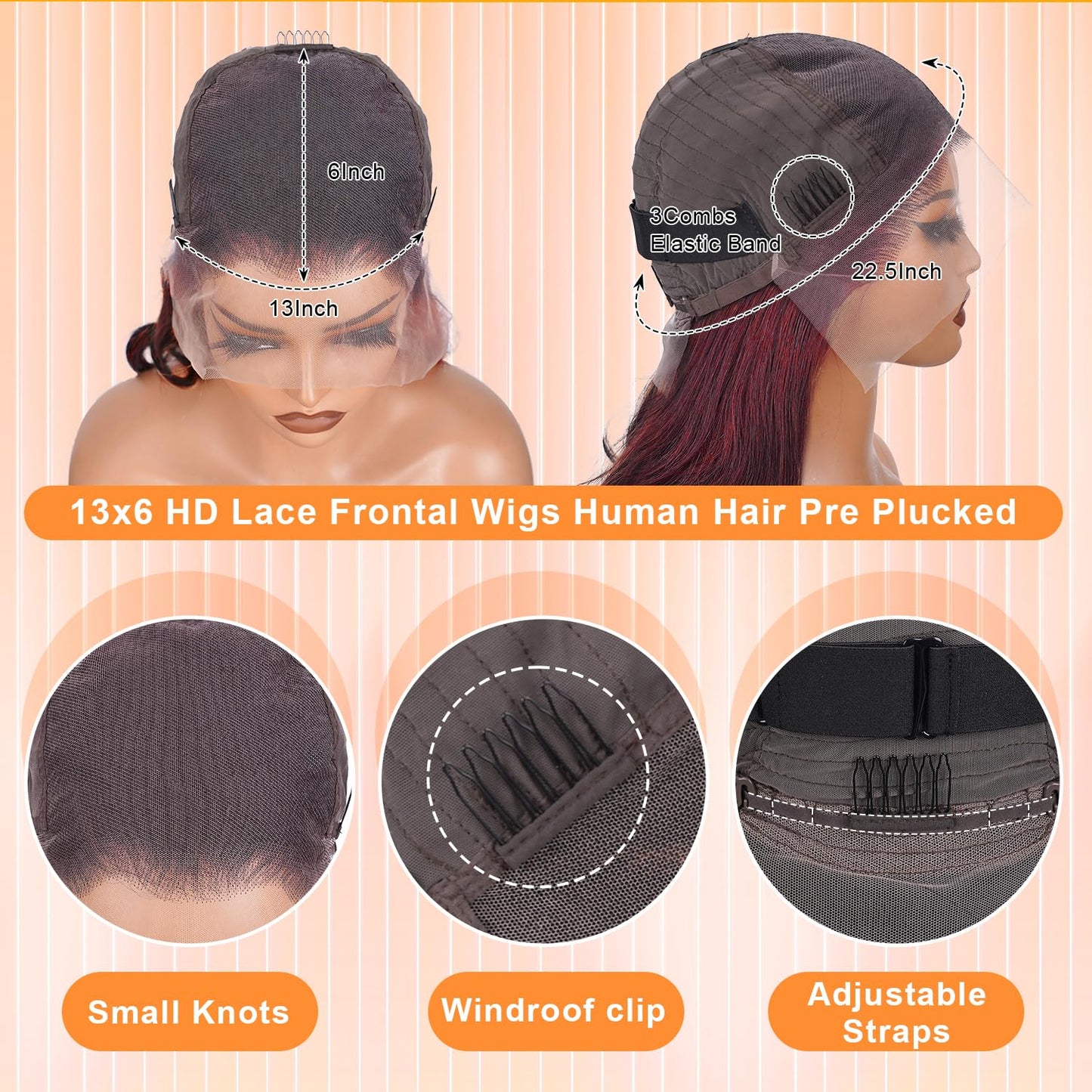 Afribye Burgundy Wig Human Hair 200% Density 13x6 99j Body Wave Lace Front Wigs Human Hair Pre Plucked Short Wigs for Black Women Glueless Frontal Wig Human Hair Loose Wavy 14 inch