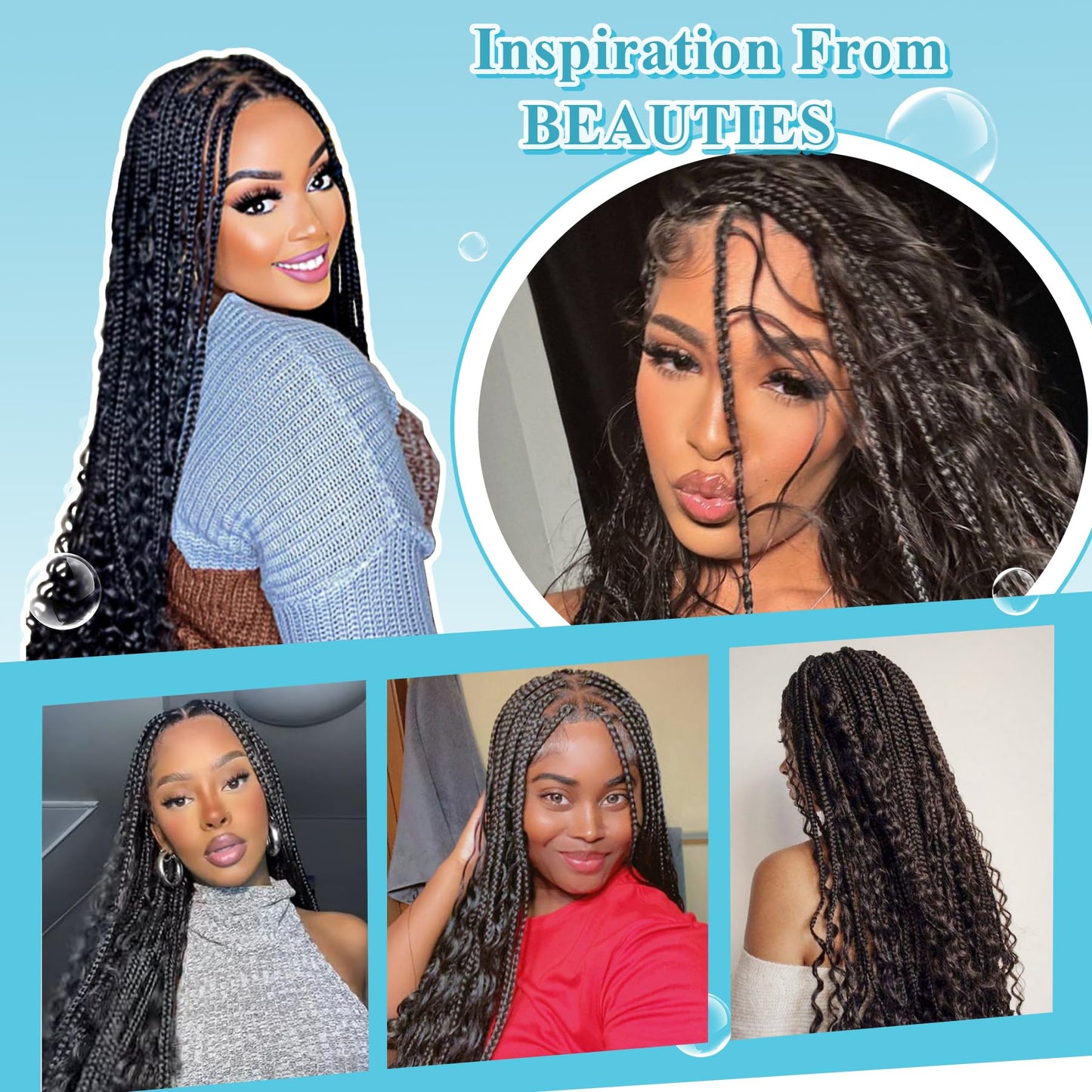 Olymei Boho Braided Wigs for Black Women Knotless Braided Wigs Box Braid Wig with Baby Hair Full Double Lace Black Boho Braided Wig Premium Synthetic Lace Braided Wig,36" Double Lace