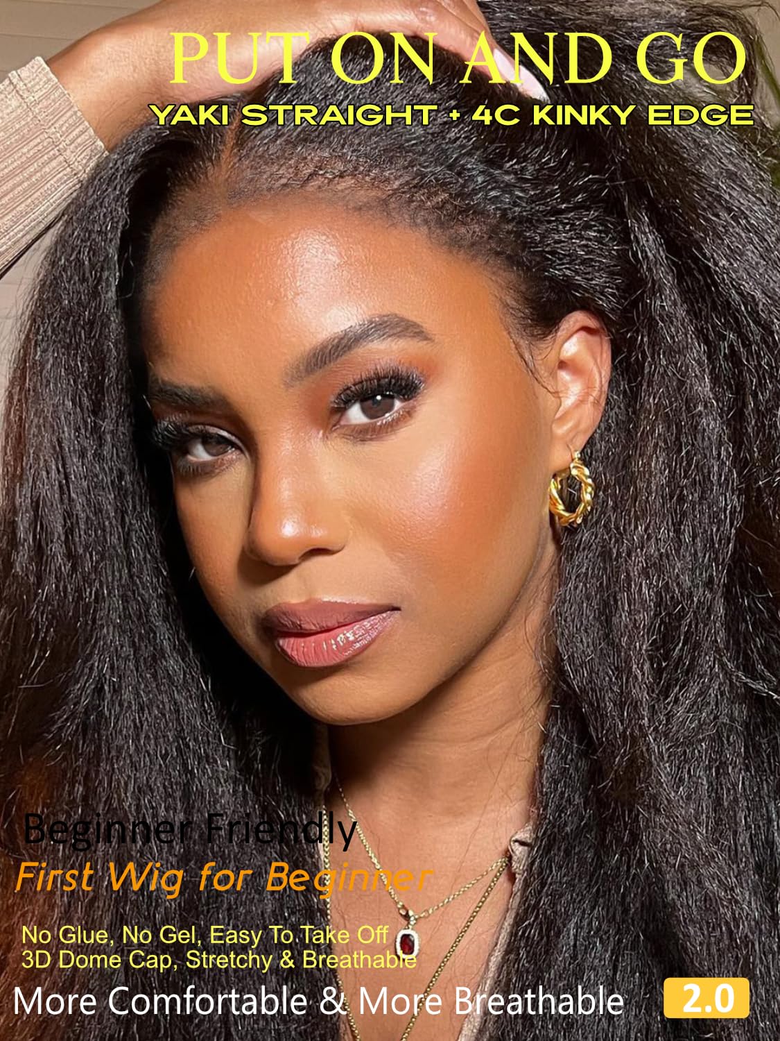 Sunber Bye Bye Knots 7x5 Lace Front Glueless 4C Egde Yaki Straight Human Hair Wigs Pre Plucked Invisible Knots Pre Everything 3S Ready to Wear Yaki Straight Human Hair Wig 24Inch