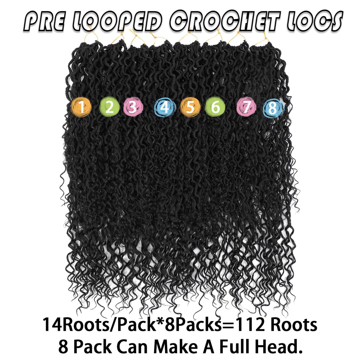 Col Bling Goddess Locs Crochet Hair 30 Inch, 8 Packs Faux Locs Crochet Hair Pre Looped for Women, Boho Crochet Locs with Curly Ends (30 Inch 1B)