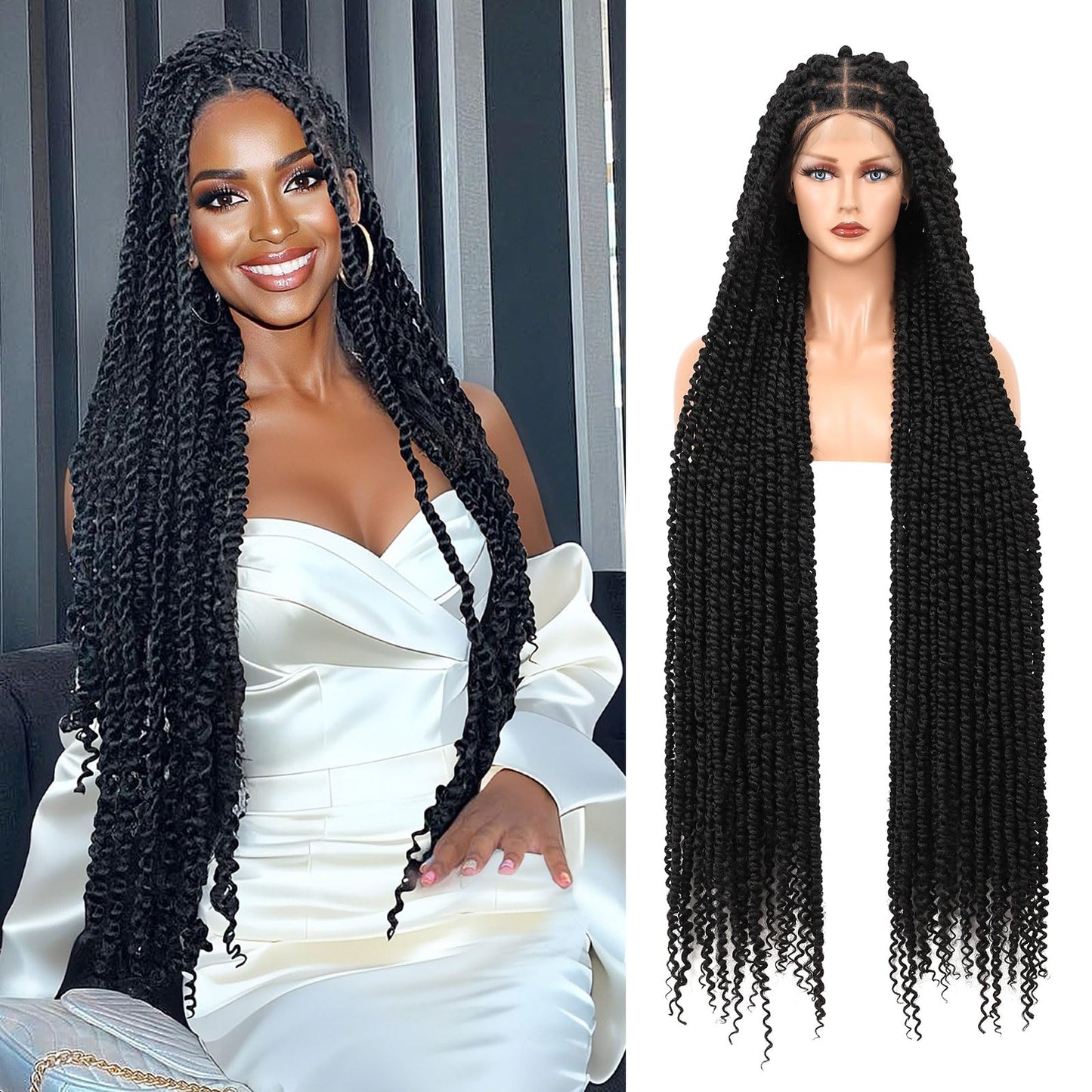 Olymei 46" Lace Front Twist Braided Wigs for Black Women Knotless Braided WigsTwisted Braided Lace Front Wigs with Baby Hair Full Double Lace Twist Braided WigsTwist Braid Wig,Black Full Double Lace
