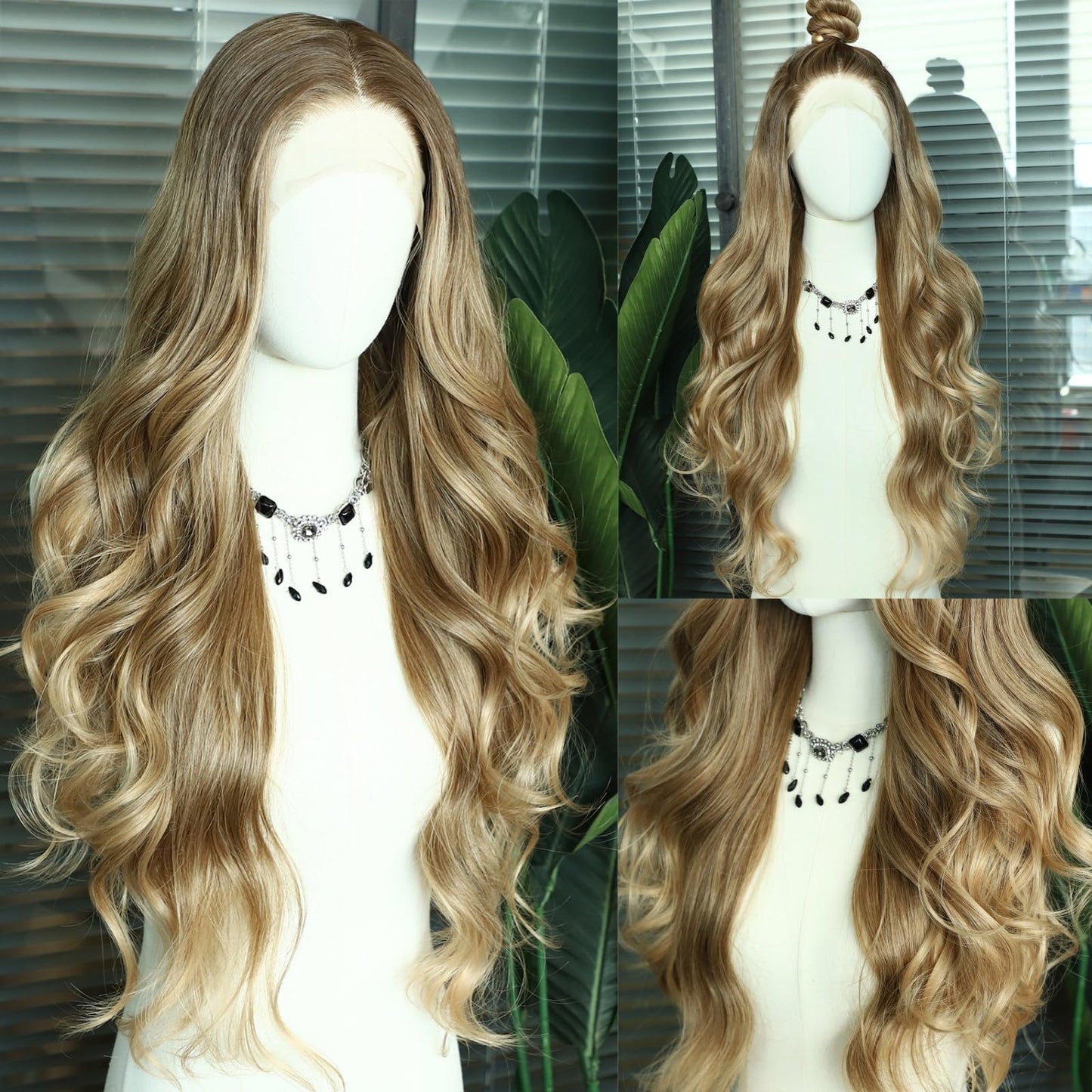 SAPPHIREWIGS Brown Lace Front Wigs Long Body Wave Pre-plucked Hairline Brown Wig with Ash Blonde Tips Synthetic Wigs for Women Heat Resistant Fiber Hair Daily Party Use 26inch